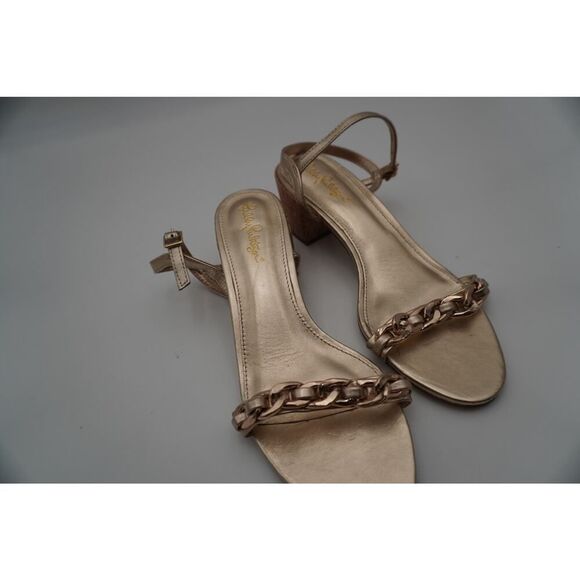 Lilly Pulitzer Marcia gold-tone chain leather sandals, comfort and style Size 8. - Picture 5 of 7